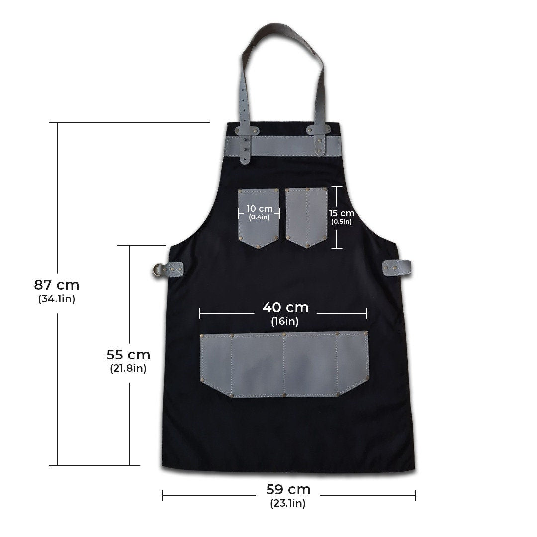 The Kent Black Canvas and Grey Leather pocket Apron