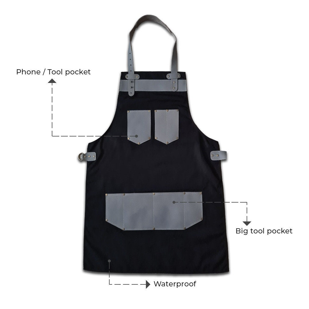 The Kent Black Canvas and Grey Leather pocket Apron