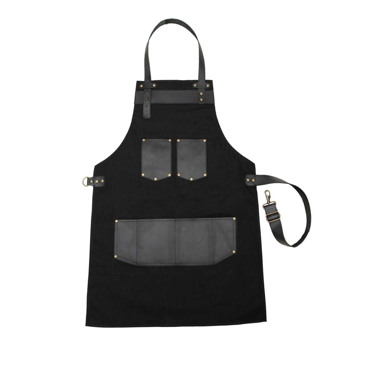 The Nottinghamshire Black Canvas Apron With Black Top Grain Leather Pocket