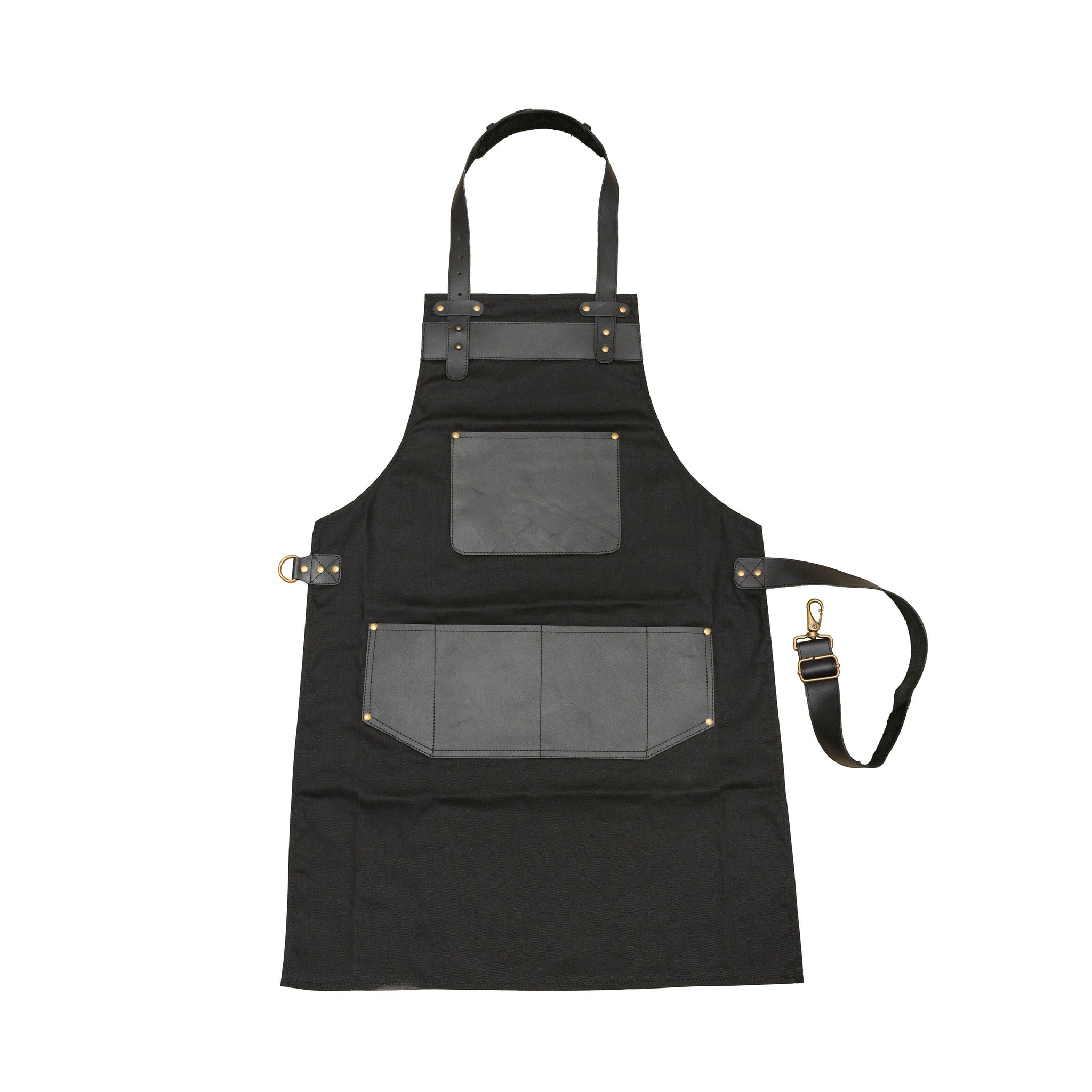 The Durham Black Canvas Apron With Black Leather Pocket