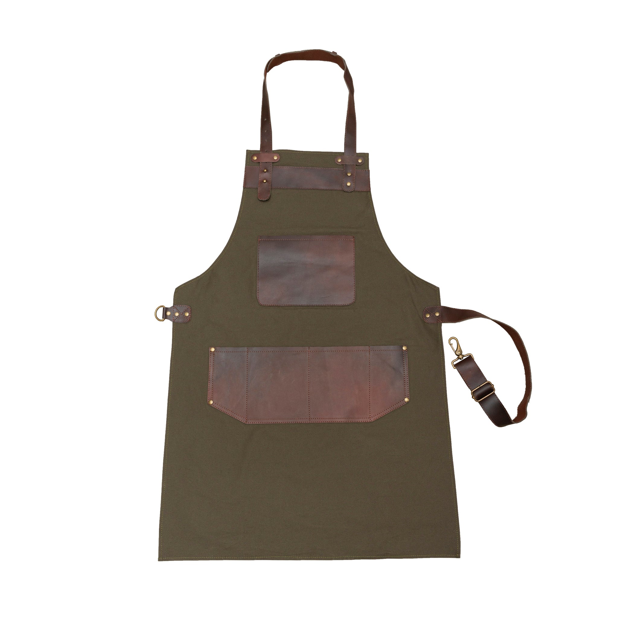 The Dorset Full Grain Leather Green Canvas Butcher Apron