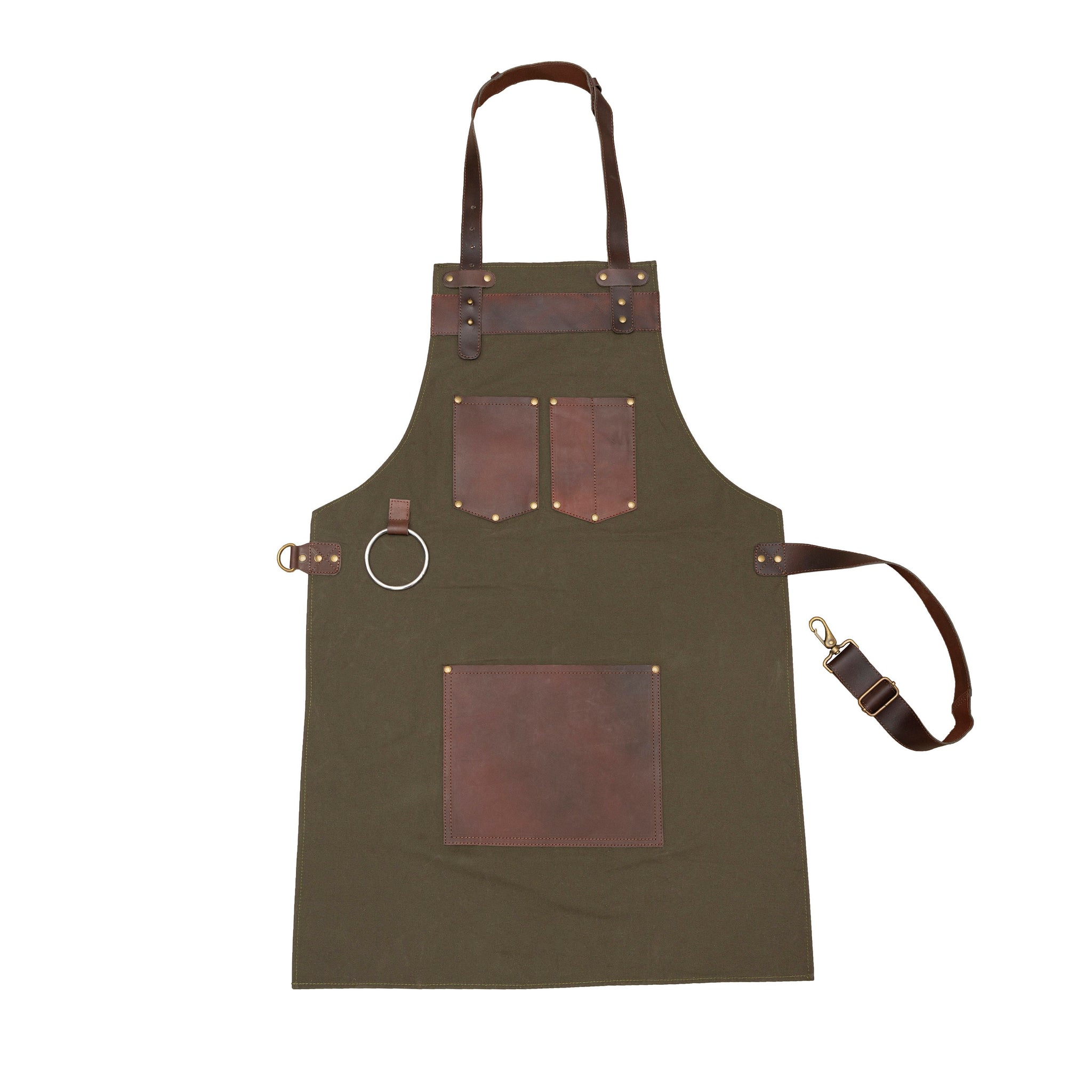 The Bristol Top Grain Leather Green Canvas Apron