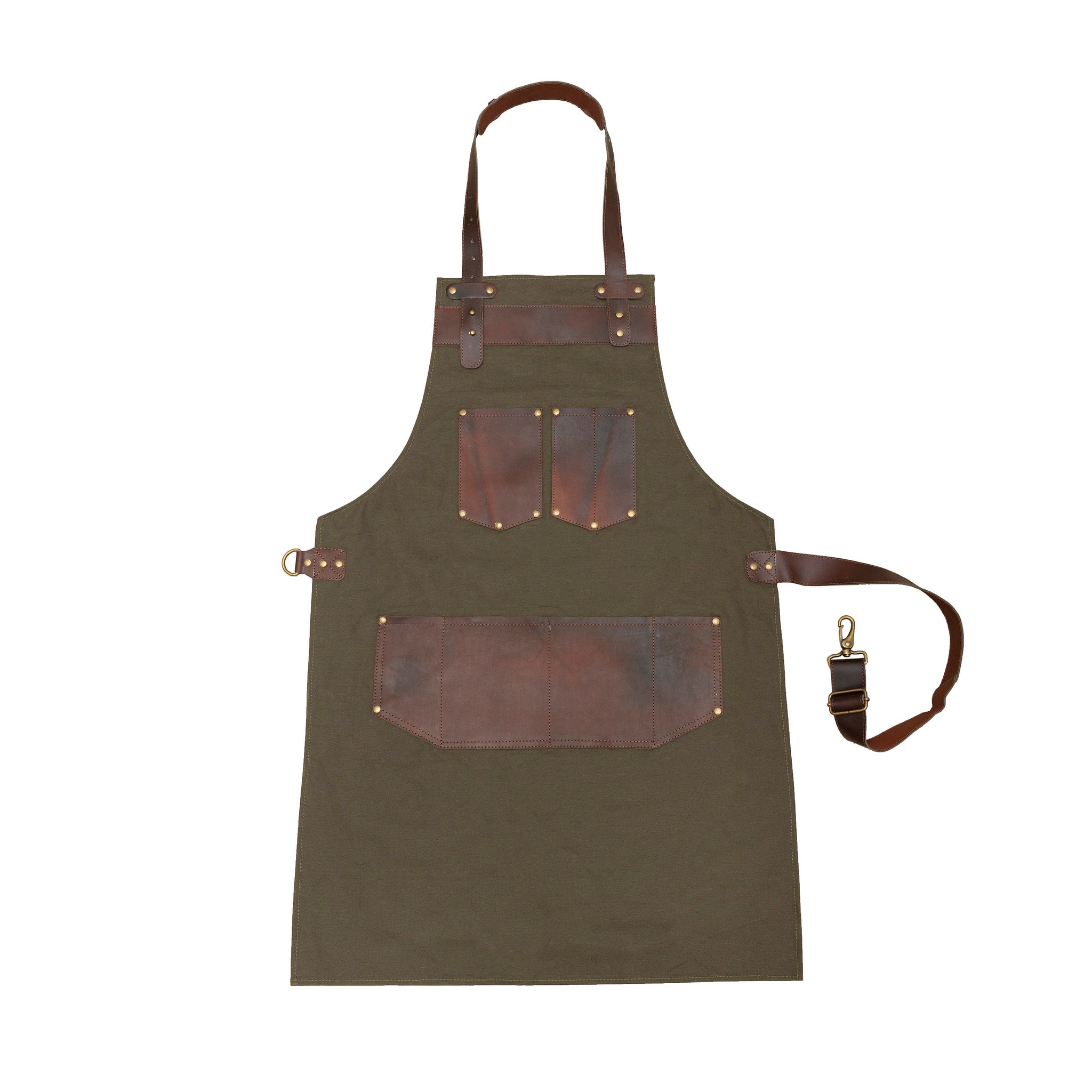 The Northumberland Top Grain Leather Green Canvas Apron