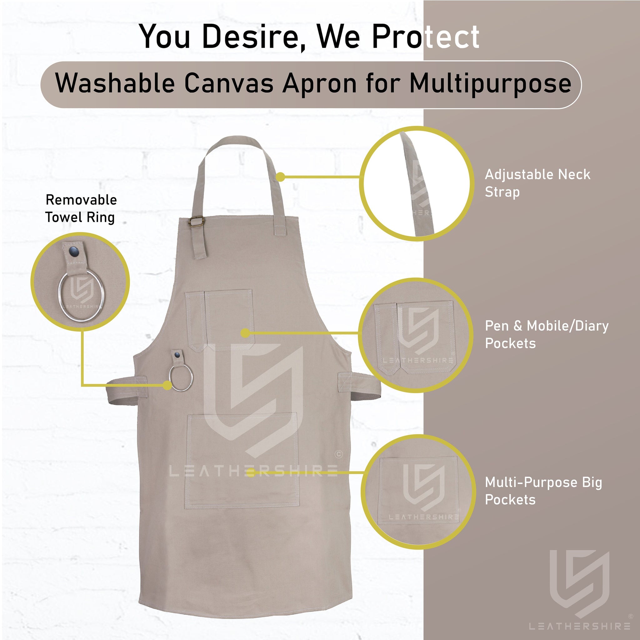 The Dorset Washable Silver Canvas apron with adjustable neck strap