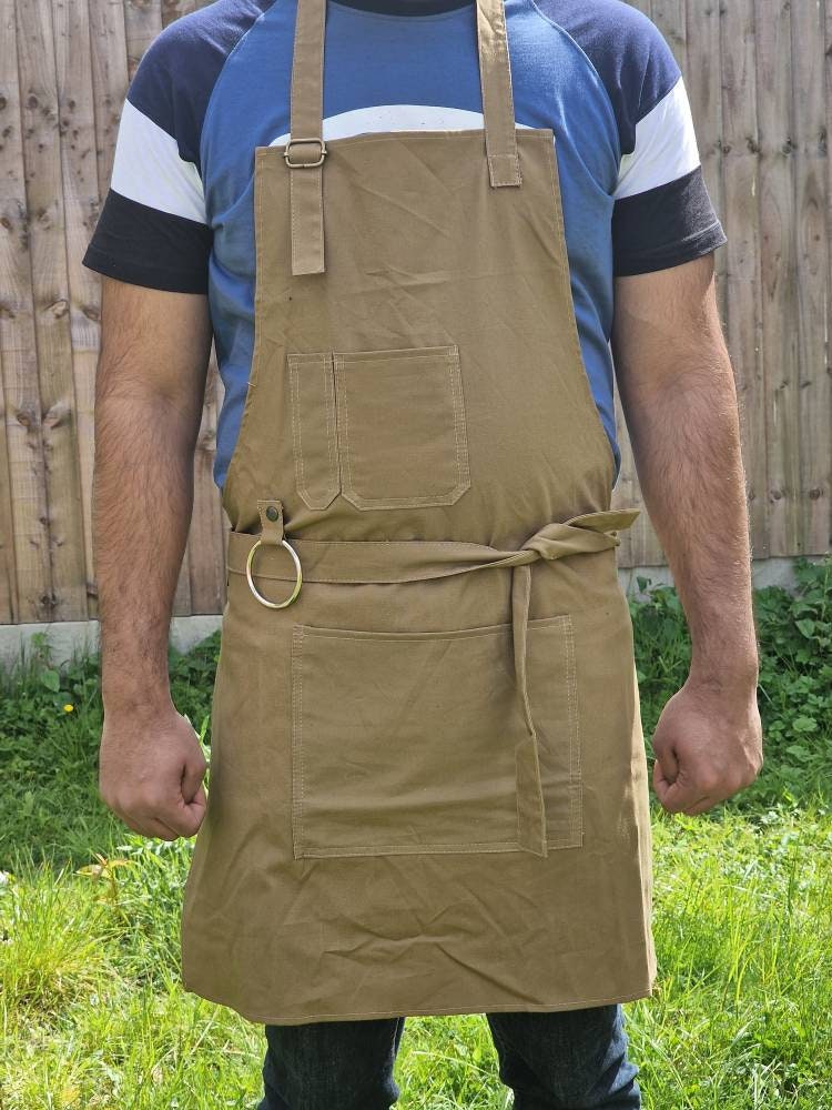 The Merseyside Washable Brown Canvas apron with adjustable neck strap