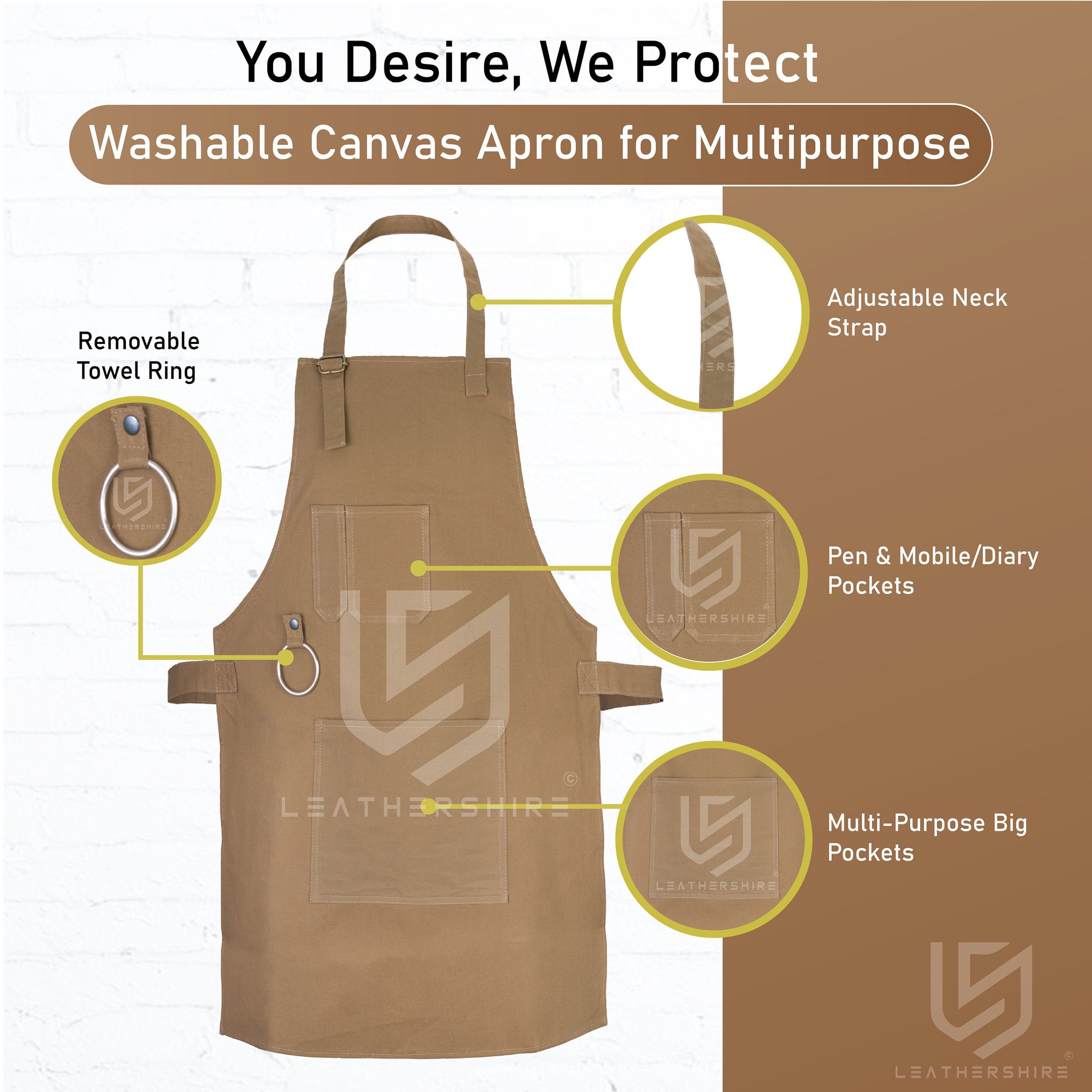 The Merseyside Washable Brown Canvas apron with adjustable neck strap